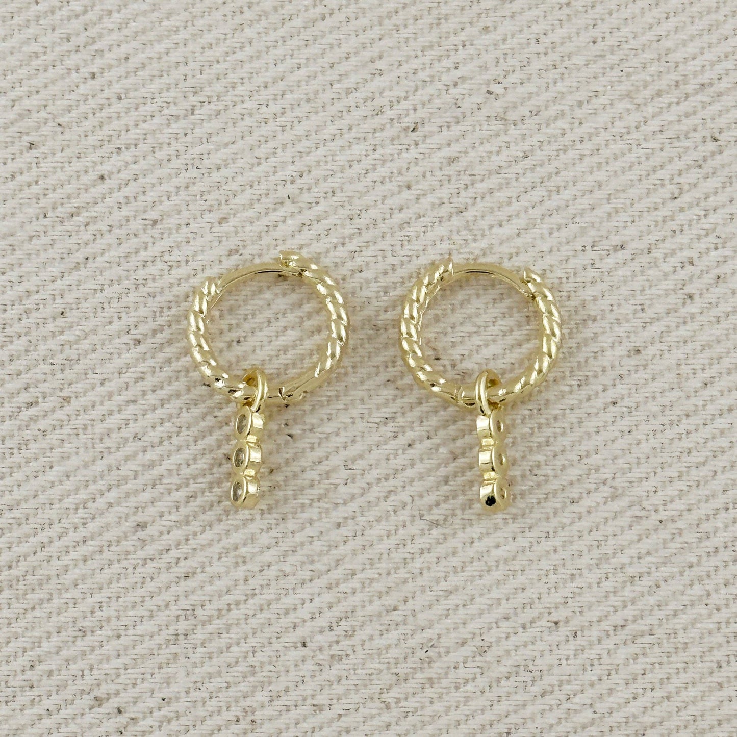 18k Gold Filled Mini Twisted Hoop Earrings With CZ Charm