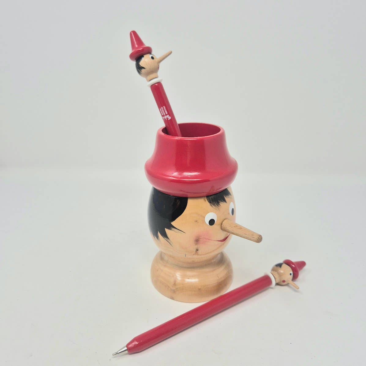 Pinocchio Wooden Pen, Red, Handmade, Vintage