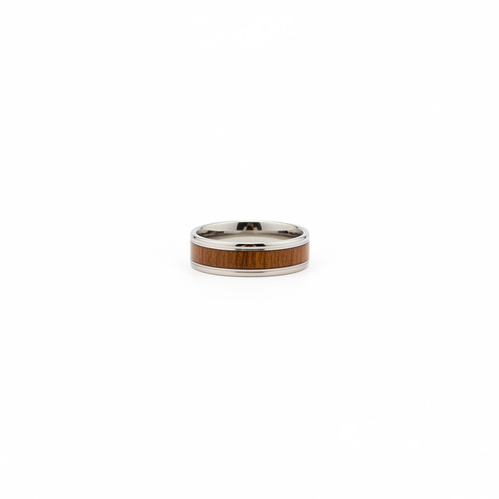 8 mm Titanium and Koa Ring with Detail Work