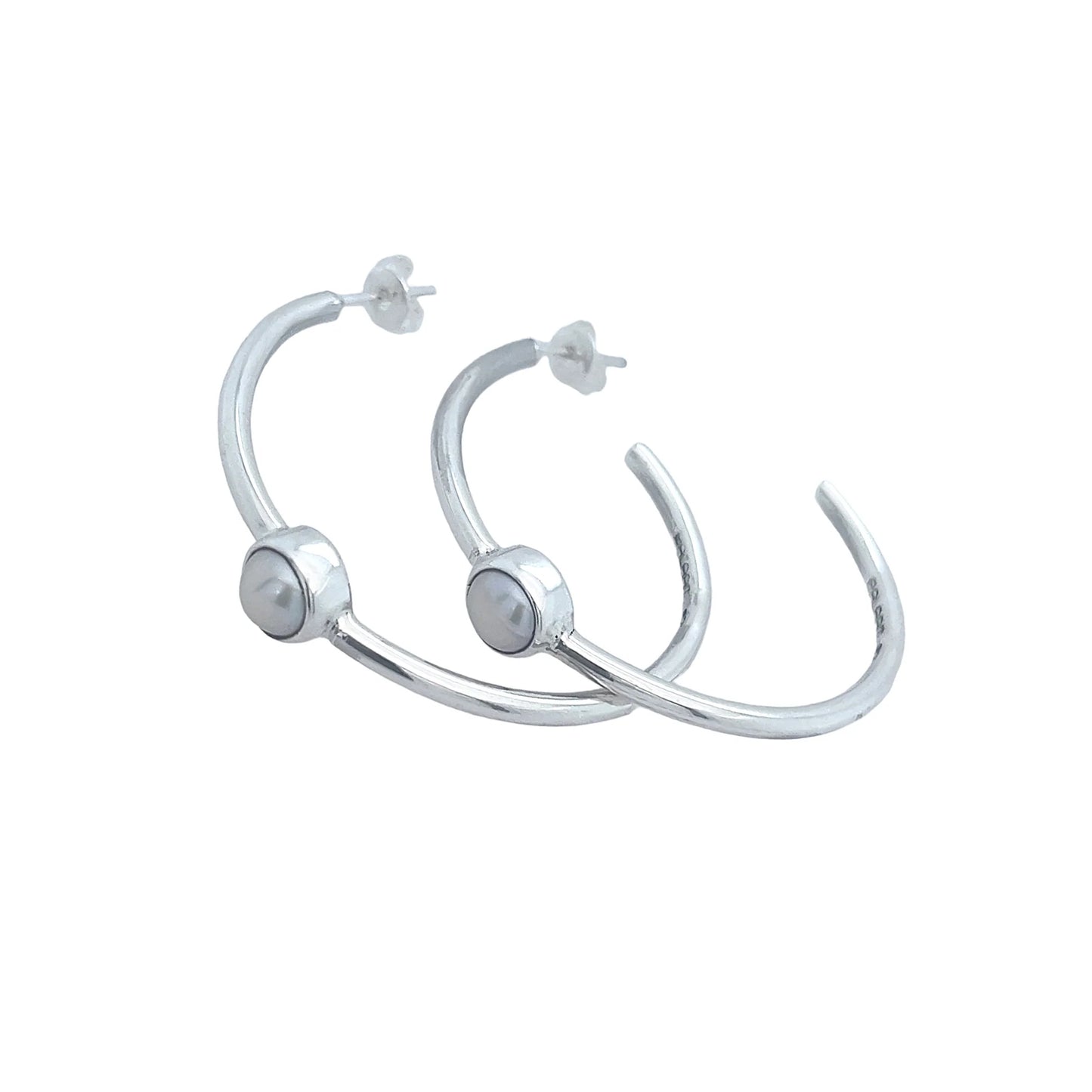 STERLING SILVER HOOP EARRINGS WITH PEARL