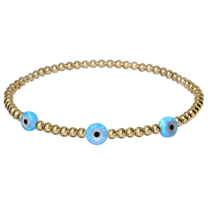 "TRIPLE EVIL EYE" Small Opal Charm Bracelet