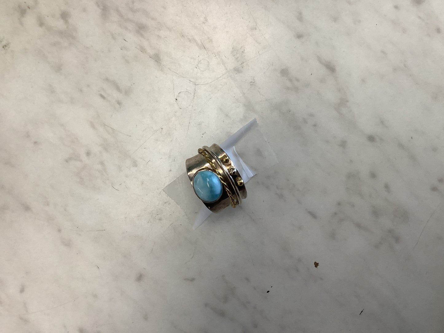 Larimar Spinner Ring with gold band Sterling Silver