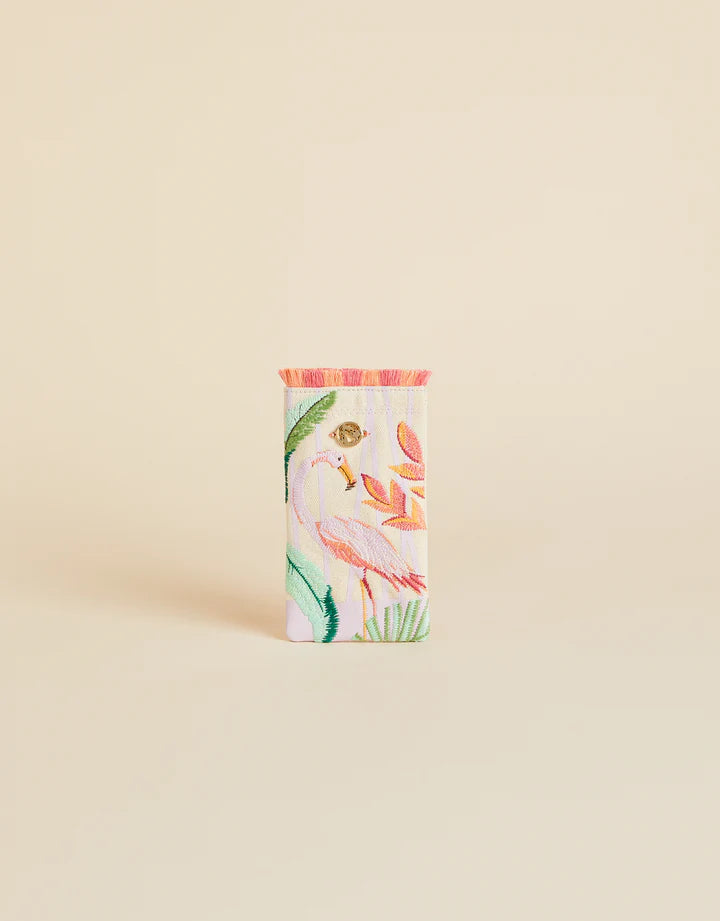 Embroidered Sunglass Case Lilac Flamingo