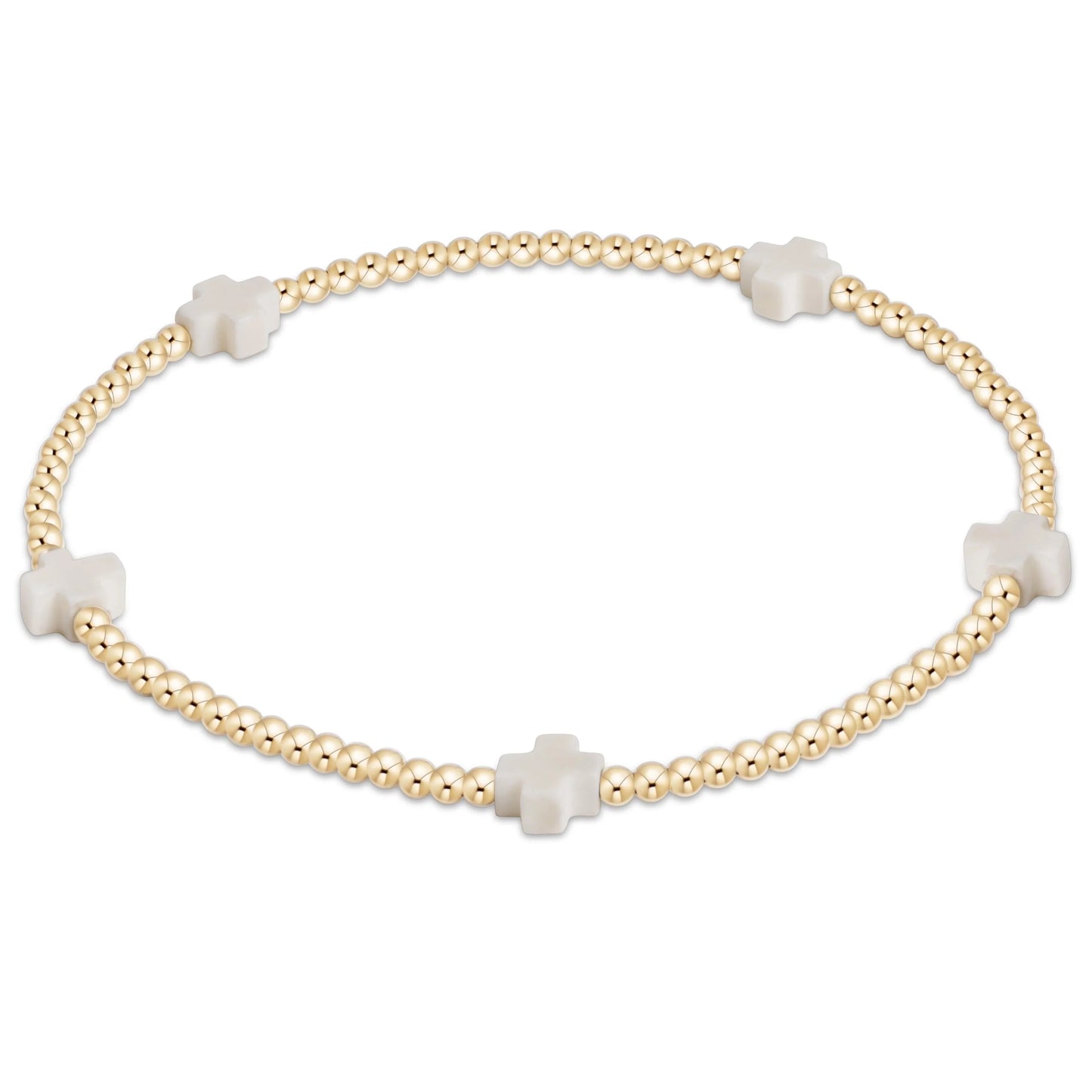 signature cross small gold pattern 2mm bead bracelet