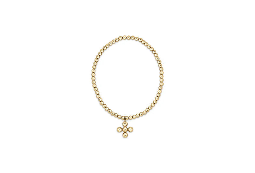 Classic Gold 3mm Bead Bracelet - Classic Beaded Signature Cross Gold Charm - 4mm Bead Gold