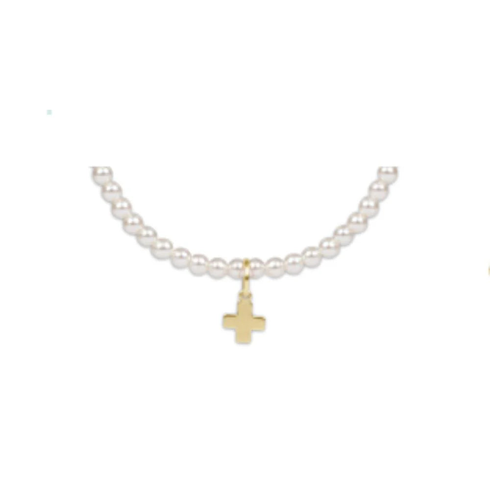 Classic Pearl 3mm Bead Bracelet - Signature Cross Gold Charm