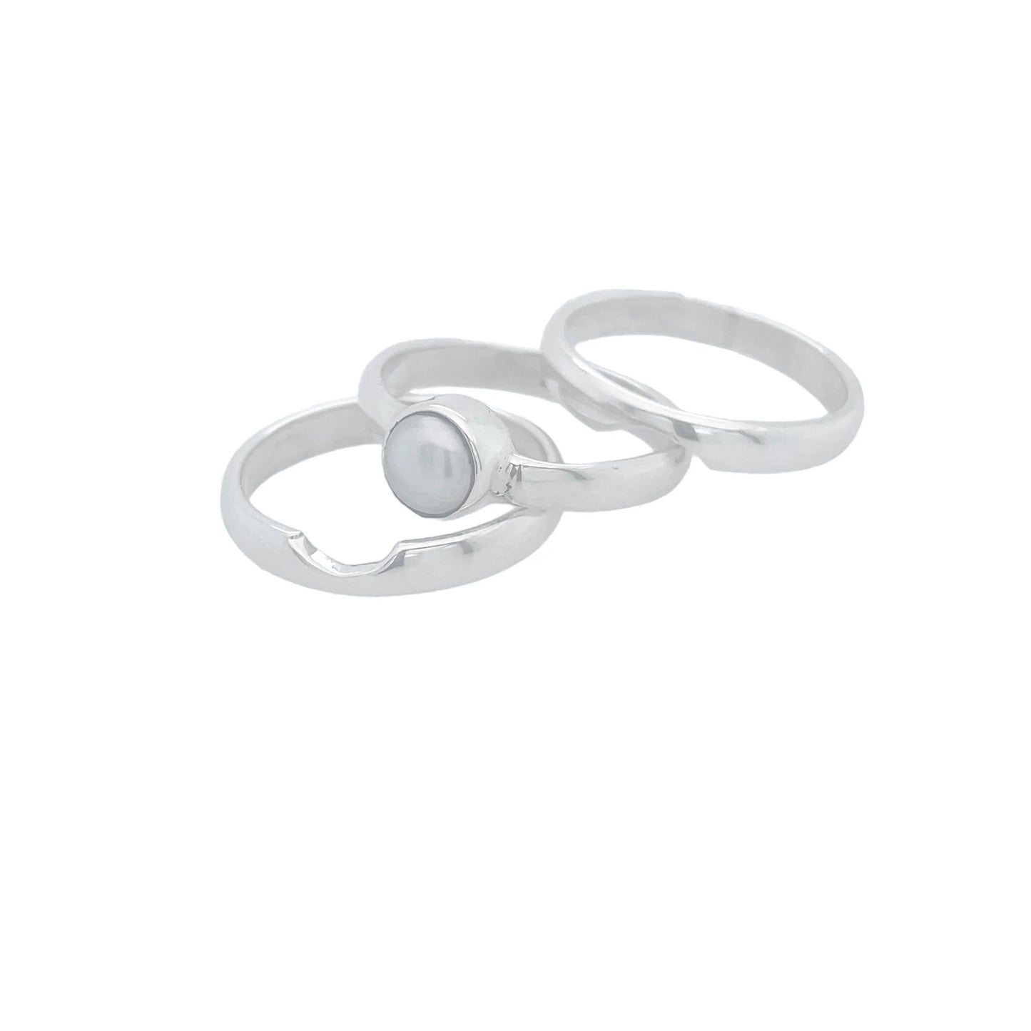 STERLING SILVER FRESHWATER PEARL STACKABLE RING SET OF THREE