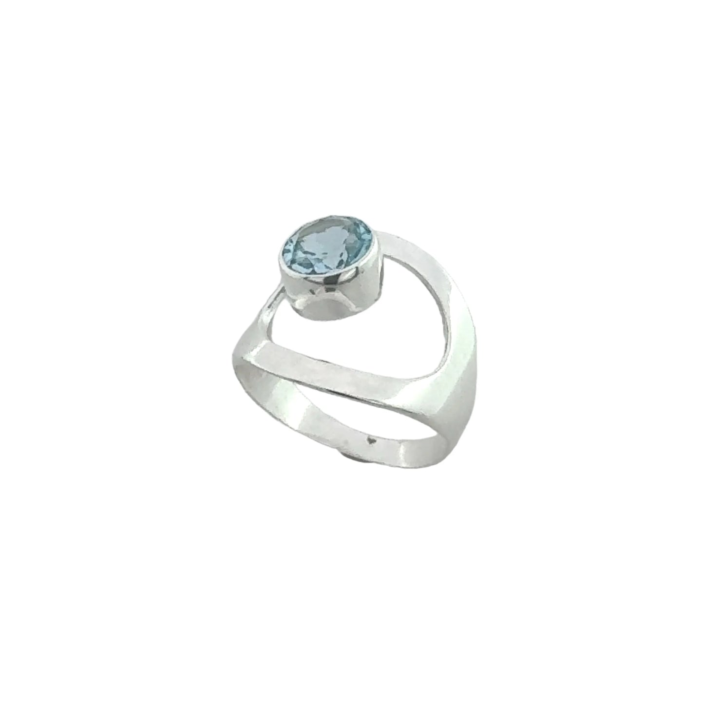 STERLING SILVER WIDE OPEN RING WITH BLUE TOPAZ