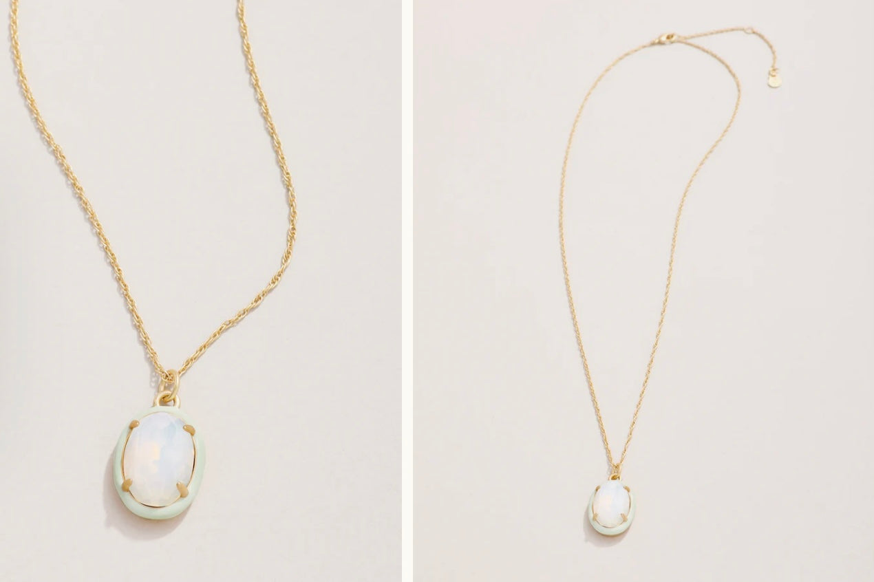 Clara Oval Necklace 18'' White Opal