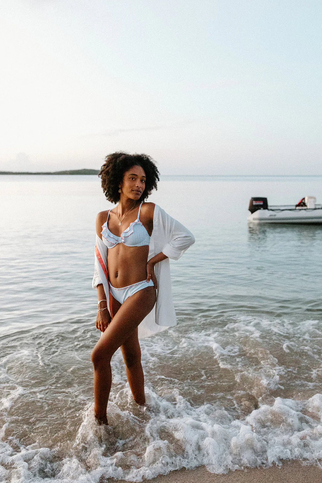 Women’s Ruffle Underwire Bikini Top Chambray Seersucker