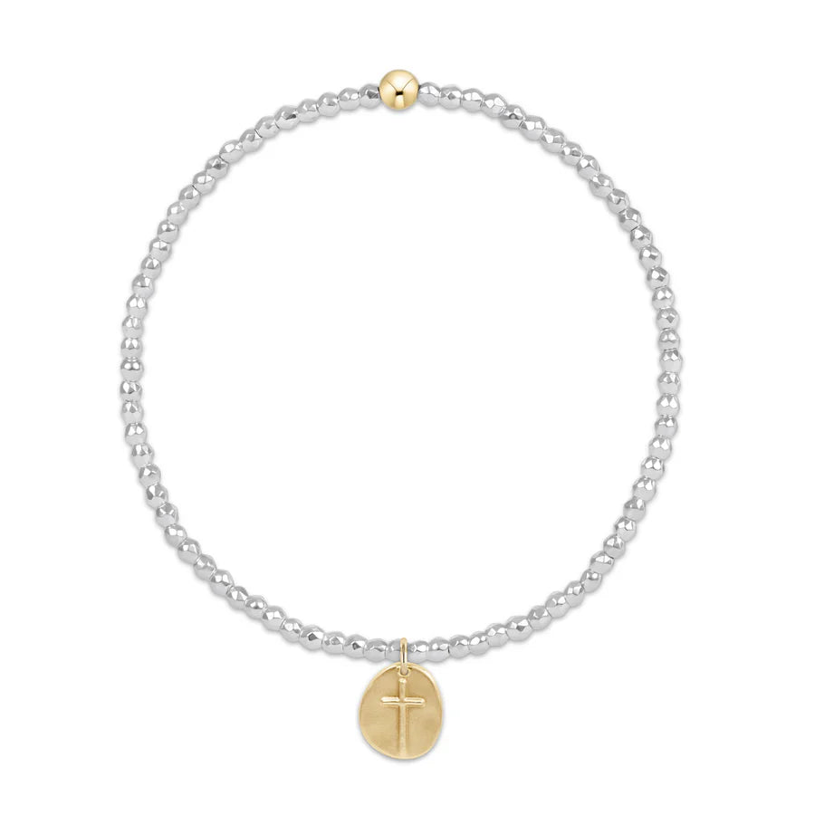 Bright Silver Faceted Hematite 2mm Bead Bracelet- Inspire Small Gold Charm