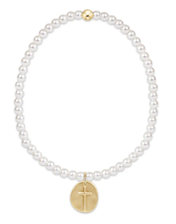 Classic Pearl 3mm Bead Bracelet - Inspire Small Gold Charm