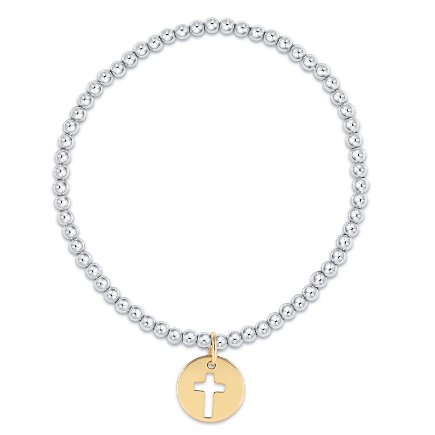 classic sterling mixed metal 3mm bead bracelet - blessed gold disc