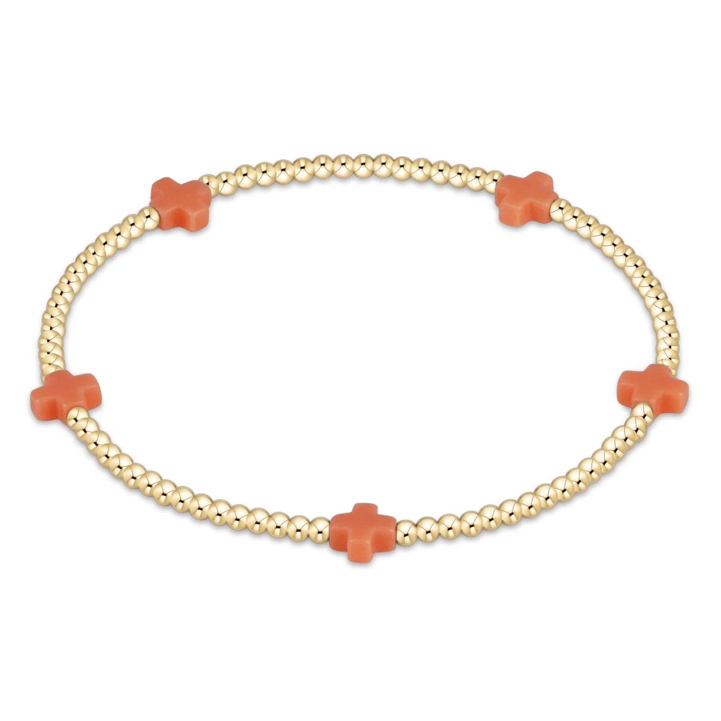 signature cross small gold pattern 2mm bead bracelet