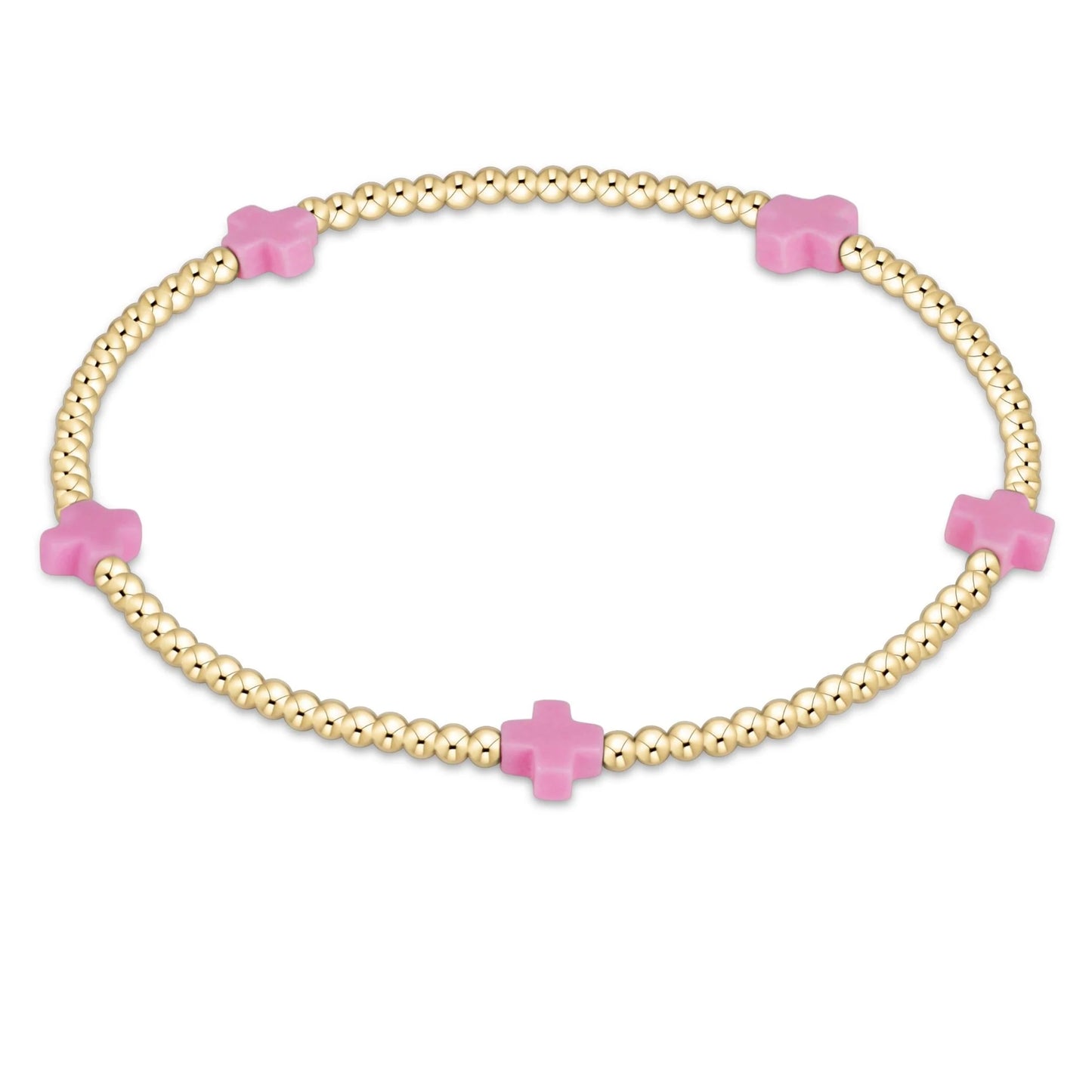 signature cross small gold pattern 2mm bead bracelet