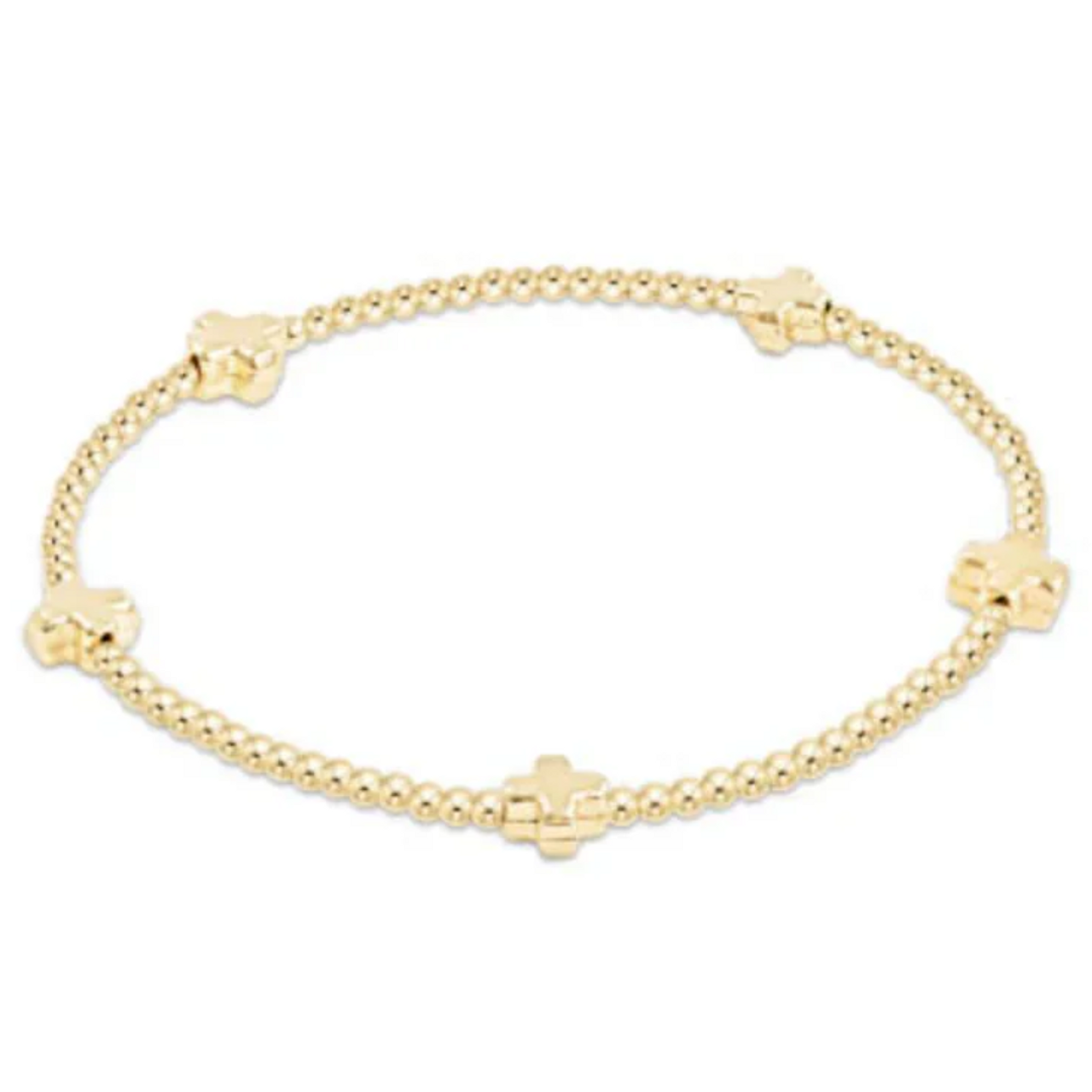 signature cross small gold pattern 2mm bead bracelet