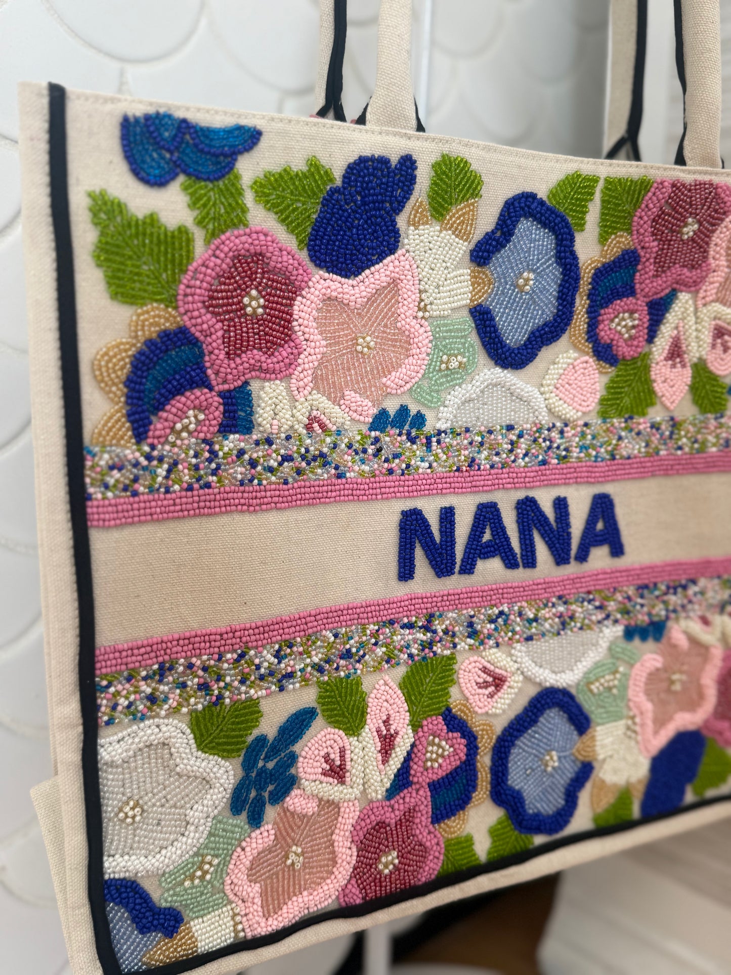 NANA Hand Beaded Multi Color Floral Tota