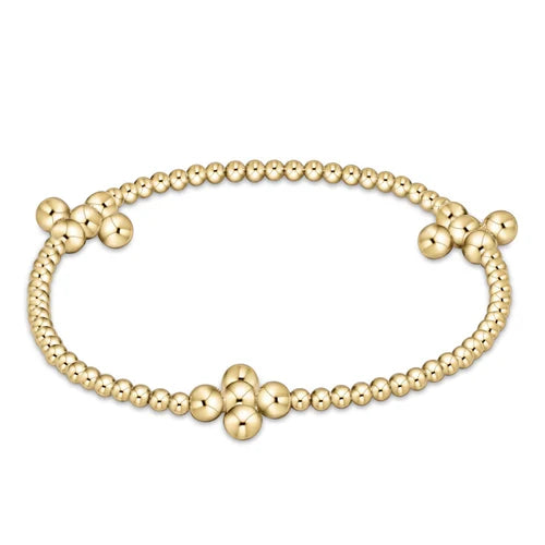 Signature Cross Gold Pattern 2.5mm Bead Bracelet-Classic Beaded Signature Cross Gold-4mm Bead Gold