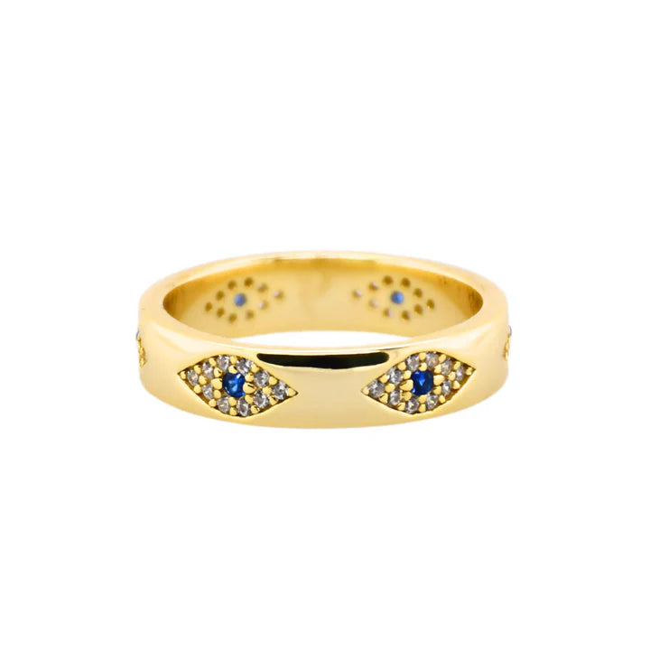 "MULTI EVIL EYE" Thick Gold Band Ring