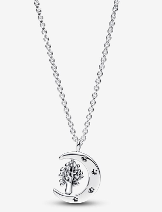 Moon & Spinning Tree of Life Pendant Necklace
