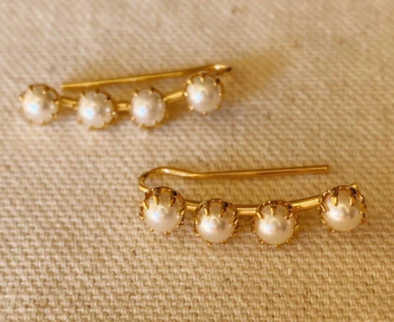 18k Gold Filled Pearl Ear Climber Style Earrings