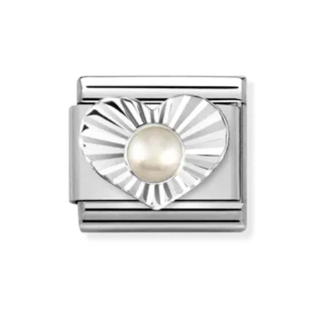 Composable Link, silver Heart, White Pear