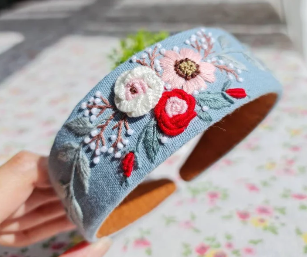 Floral Embroidered Wide Headband