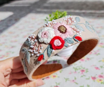 Floral Embroidered Wide Headband