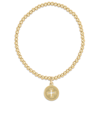 classic gold 3mm bead bracelet - signature cross gold disc