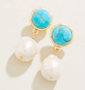 Bauble Pearl Drop Earrings Pearl/Turquoise