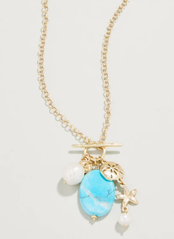 Seaside Necklace 32" Turquoise/Pearl