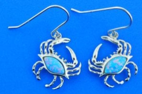 Alamea Blue Crab Dangle Earrings, Sterling Silver & Opal