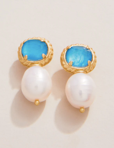 Karina Pearl Drop Earrings Blue
