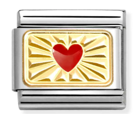 Classic Gold Red Heart with Rays Charm