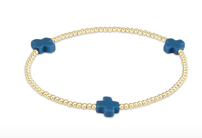 SIGNATURE CROSS GOLD PATTERN 2MM BEAD BRACELET - COBALT