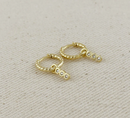 18k Gold Filled Mini Twisted Hoop Earrings With CZ Charm