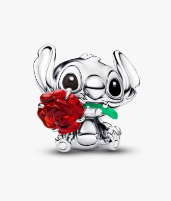 Disney Stitch Rose Murano Glass Charm