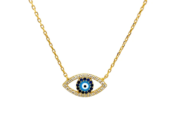 "ARIES" Evil Eye Turquoise & Sapphire CZ Necklace Gold