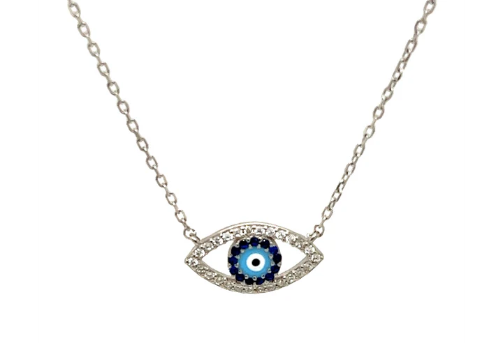 "ARIES" Evil Eye Turquoise & Sapphire CZ Necklace SS