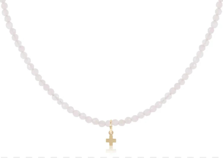 15' Choker Gemstone 3mm-Rose Quartz-Signature Small Cross
