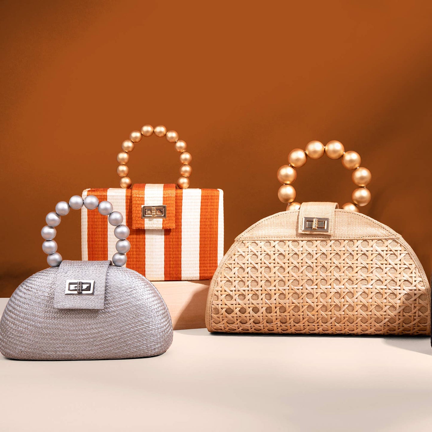 Beach Gold Handle Bag | Natural Woven Style |