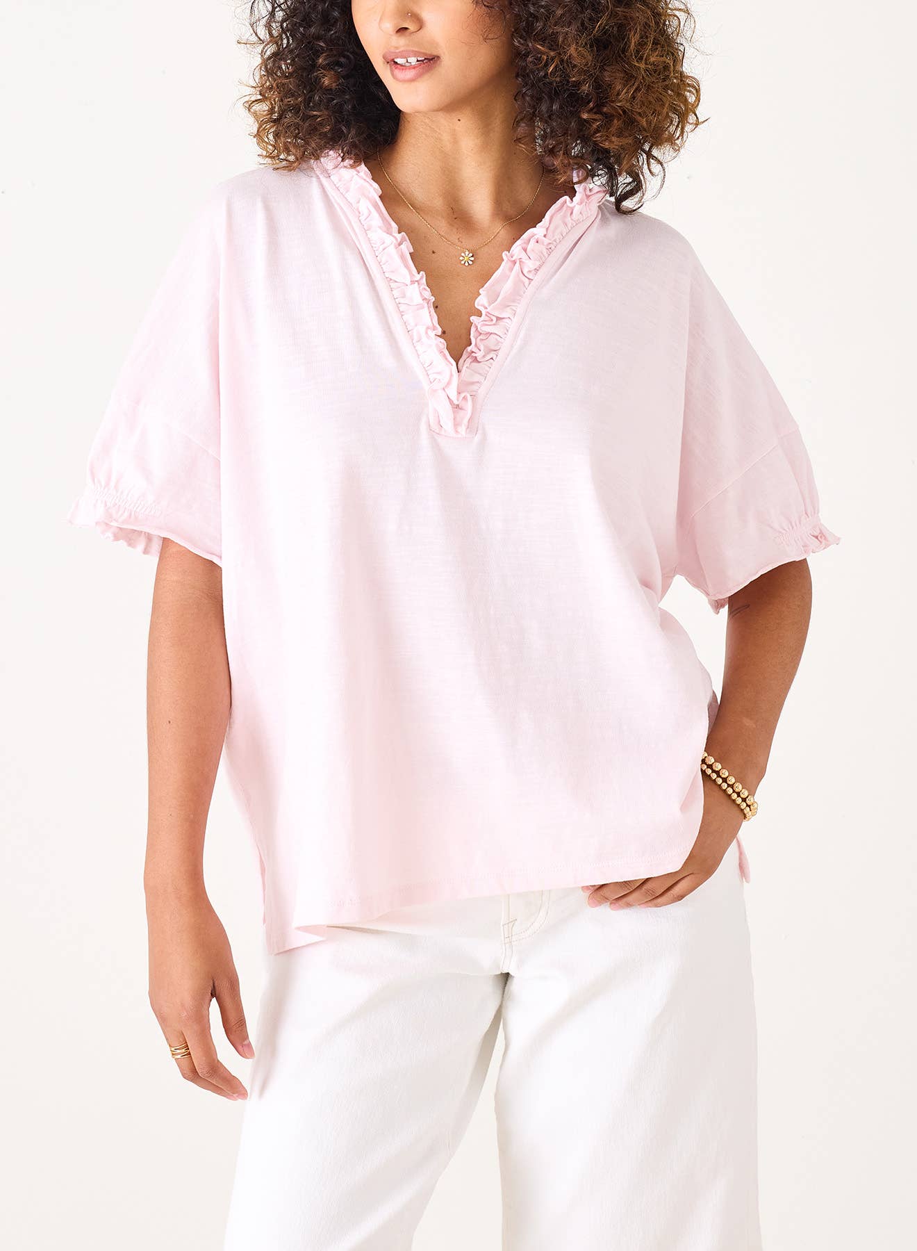 Amelia Ruffle Tee - Rose Quartz