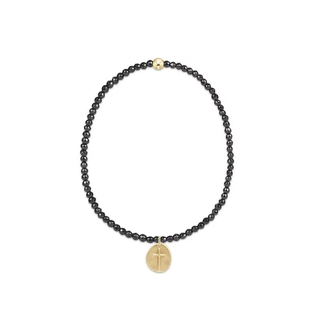 Faceted Hematite 2mm Bead Bracelet - Inspire Small Gold Charm