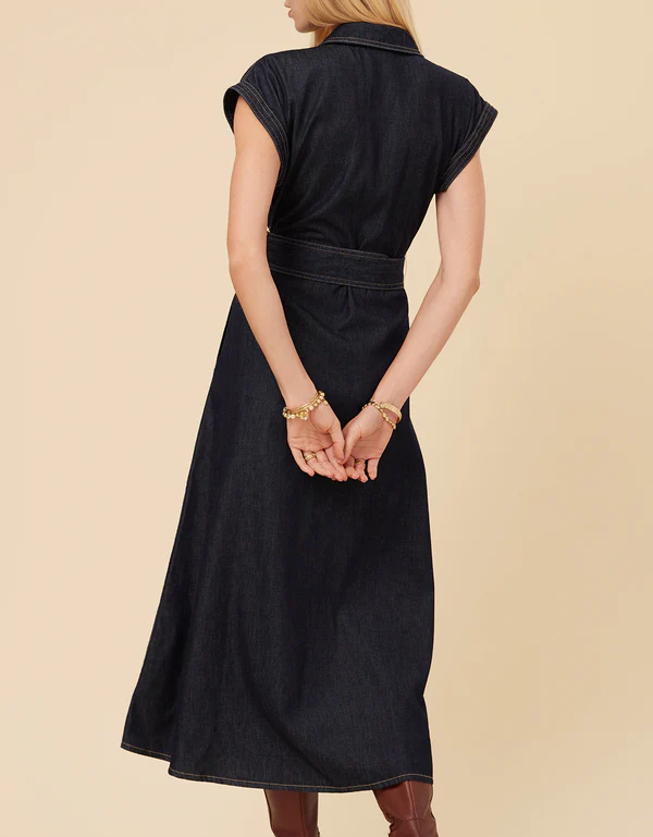 Libbie Denim Midi Dress Dark Bayou Rinse Wash