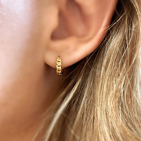 18k Gold Filled 2mm Cuban Chain Clicker Hoop Earring