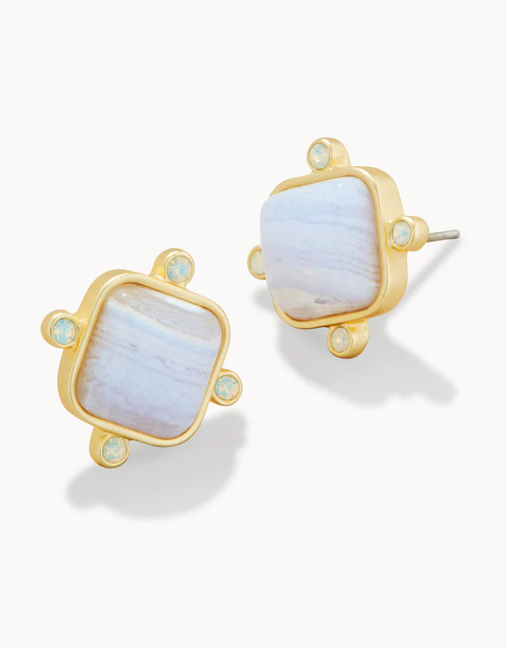 Stone Stud Earrings Blue Chalcedony