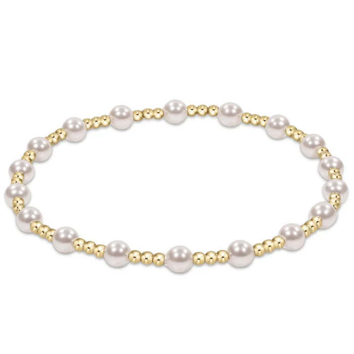 Classic Gold Sincerity Pattern 4mm Bead Bracelet - Pearl