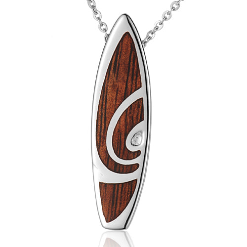 Surfboard Large Pendant Necklace Koa SS