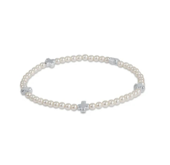 Signature Cross Pearl Pattern 3mm Bead Bracelet