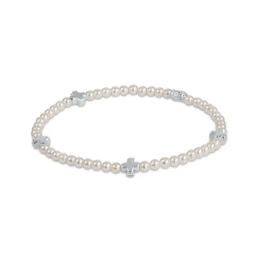 Signature Cross Pearl Pattern 3mm Bead Bracelet
